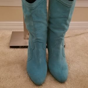 Aqua blue suede cowboy boots